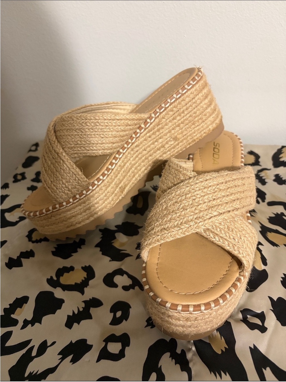 Soda Natural Tan Woven Platform Wedge Sandals - Picture 4 of 4